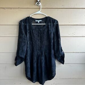 Daniel Rainn Black Floral Sheer Long Sleeve Blouse - Size Small